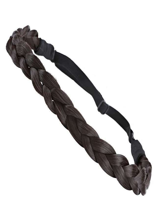 S-noilite Synthetic Chunky Braided Headband - Elastic Stretch Wide Plaited Braids - Trendy Girls Women (Dark Brown, Small-three strands) - Image 4
